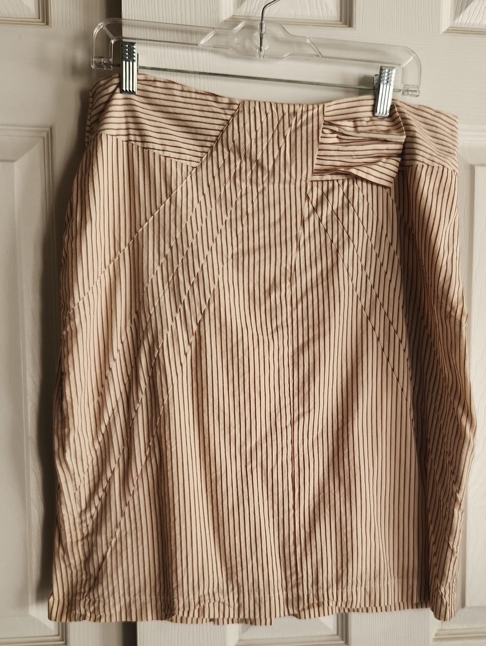DownEast Beige and Brown Pinstripe Pencil Skirt